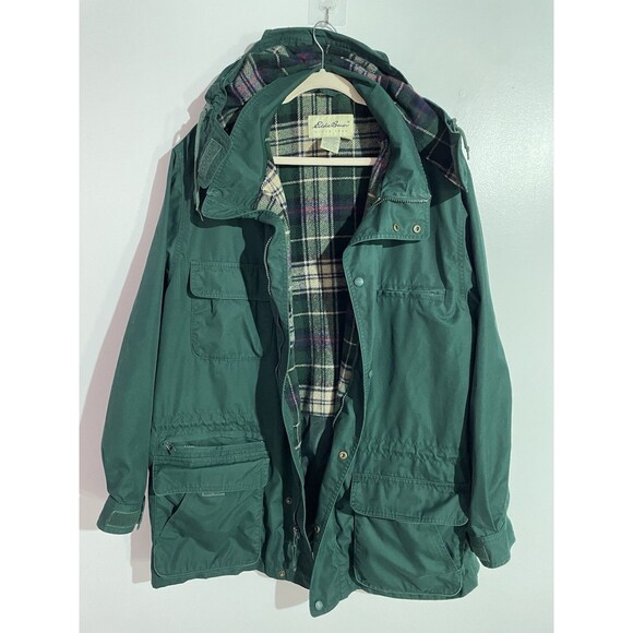 Vtg Eddie Bauer Jacket Mens L Green Wool Flannel Lined Chore Barn Field Utility - Picture 1 of 12